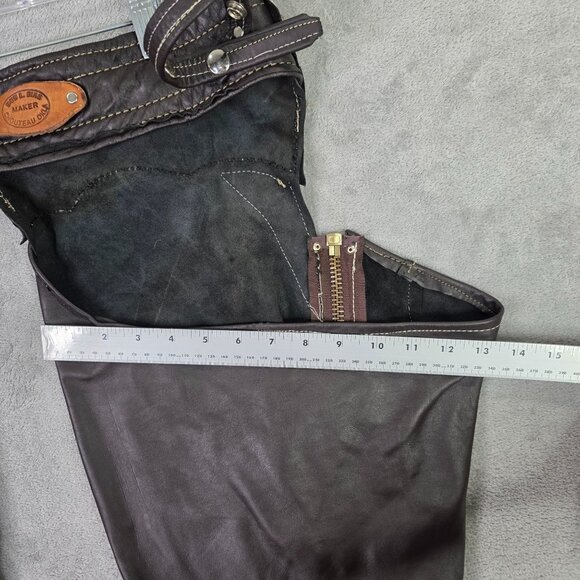 Mens Vintage Brown Leather Chaps With Silver Coin Accents & Zippered Legs Size L - Picture 10 of 13